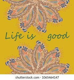 Abstract zentangle inspired art card design with doodle in bright colors.