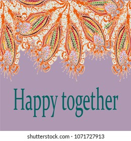Abstract zentangle inspired art card design with doodle in bright colors.