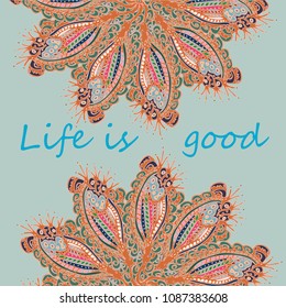 Abstract zentangle inspired art card design with doodle in bright colors.