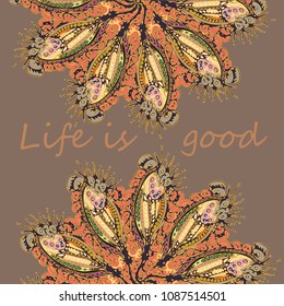 Abstract zentangle inspired art card design with doodle in bright colors.