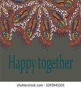 Abstract zentangle inspired art card design with doodle in bright colors.
