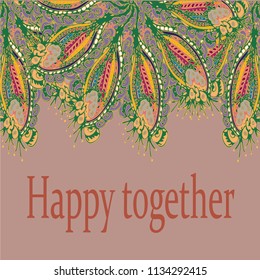 Abstract zentangle inspired art card design with doodle in bright colors.