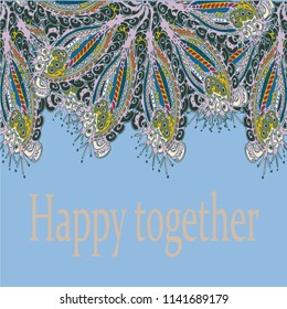 Abstract zentangle inspired art card design with doodle in bright colors.