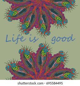 Abstract zentangle inspired art card design with doodle in bright colors.