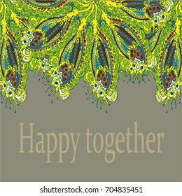Abstract zentangle inspired art card design with doodle in bright colors.