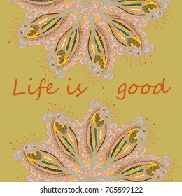 Abstract zentangle inspired art card design with doodle in bright colors.