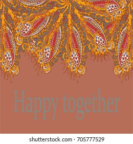 Abstract zentangle inspired art card design with doodle in bright colors.