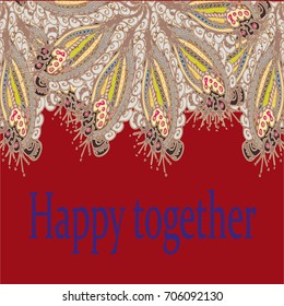 Abstract zentangle inspired art card design with doodle in bright colors.