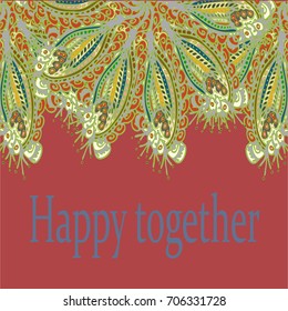 Abstract zentangle inspired art card design with doodle in bright colors.