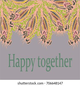 Abstract zentangle inspired art card design with doodle in bright colors.