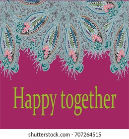 Abstract zentangle inspired art card design with doodle in bright colors.