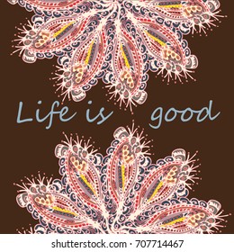 Abstract zentangle inspired art card design with doodle in bright colors.