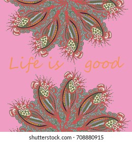 Abstract zentangle inspired art card design with doodle in bright colors.