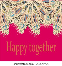 Abstract zentangle inspired art card design with doodle in bright colors.
