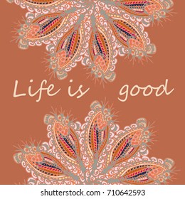Abstract zentangle inspired art card design with doodle in bright colors.