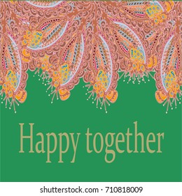 Abstract zentangle inspired art card design with doodle in bright colors.
