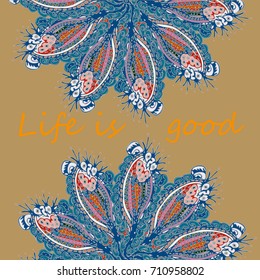 Abstract zentangle inspired art card design with doodle in bright colors.