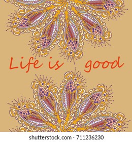 Abstract zentangle inspired art card design with doodle in bright colors.