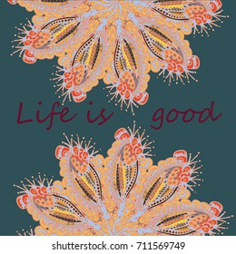 Abstract zentangle inspired art card design with doodle in bright colors.