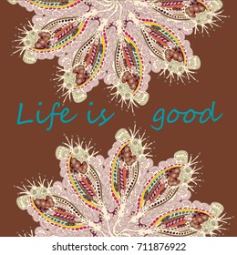 Abstract zentangle inspired art card design with doodle in bright colors.