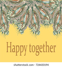 Abstract zentangle inspired art card design with doodle in bright colors.