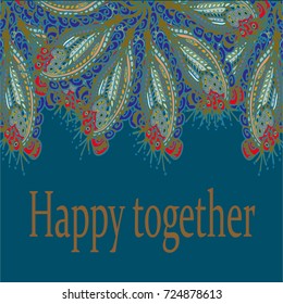 Abstract zentangle inspired art card design with doodle in bright colors.