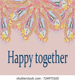 Abstract zentangle inspired art card design with doodle in bright colors.