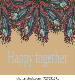 Abstract zentangle inspired art card design with doodle in bright colors.