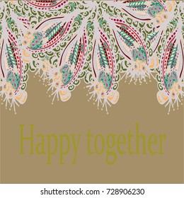 Abstract zentangle inspired art card design with doodle in bright colors.