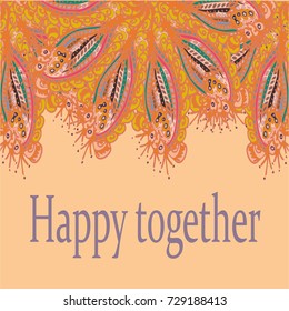 Abstract zentangle inspired art card design with doodle in bright colors.