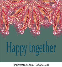 Abstract zentangle inspired art card design with doodle in bright colors.