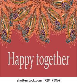 Abstract zentangle inspired art card design with doodle in bright colors.