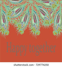 Abstract zentangle inspired art card design with doodle in bright colors.