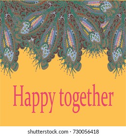 Abstract zentangle inspired art card design with doodle in bright colors.
