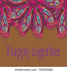 Abstract zentangle inspired art card design with doodle in bright colors.