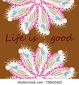 Abstract zentangle inspired art card design with doodle in bright colors.