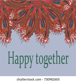 Abstract zentangle inspired art card design with doodle in bright colors.
