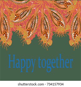 Abstract zentangle inspired art card design with doodle in bright colors.