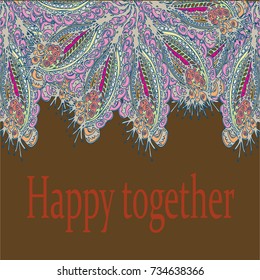 Abstract zentangle inspired art card design with doodle in bright colors.