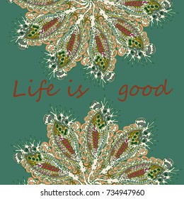 Abstract zentangle inspired art card design with doodle in bright colors.