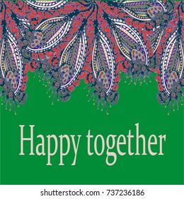 Abstract zentangle inspired art card design with doodle in bright colors.