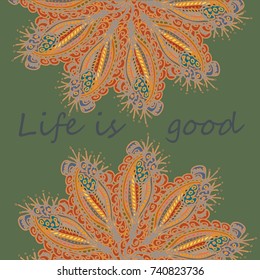 Abstract zentangle inspired art card design with doodle in bright colors.