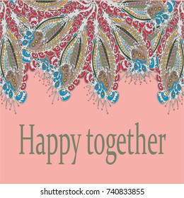 Abstract zentangle inspired art card design with doodle in bright colors.