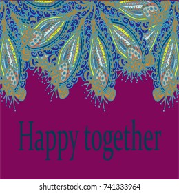 Abstract zentangle inspired art card design with doodle in bright colors.