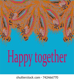 Abstract zentangle inspired art card design with doodle in bright colors.