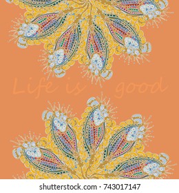 Abstract zentangle inspired art card design with doodle in bright colors.