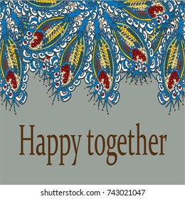 Abstract zentangle inspired art card design with doodle in bright colors.