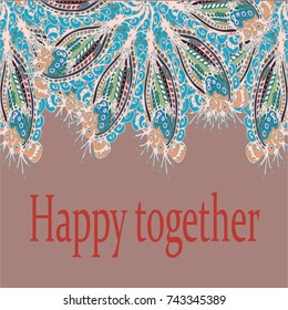 Abstract zentangle inspired art card design with doodle in bright colors.