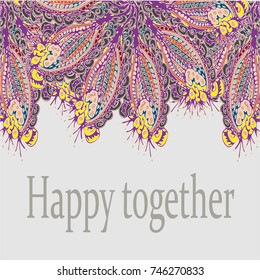 Abstract zentangle inspired art card design with doodle in bright colors.