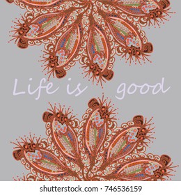 Abstract zentangle inspired art card design with doodle in bright colors.
